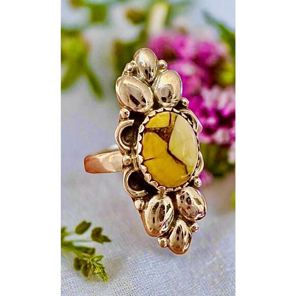 Honey Dahlia Oval Sterling Silver Ring 1.30” Long Size 9 - Picture 5 of 7